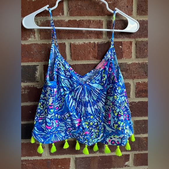 Lilly Pulitzer Brilliant Blue Ceviche Cropped Ramona Tassel Top Size 4 - Picture 2 of 9